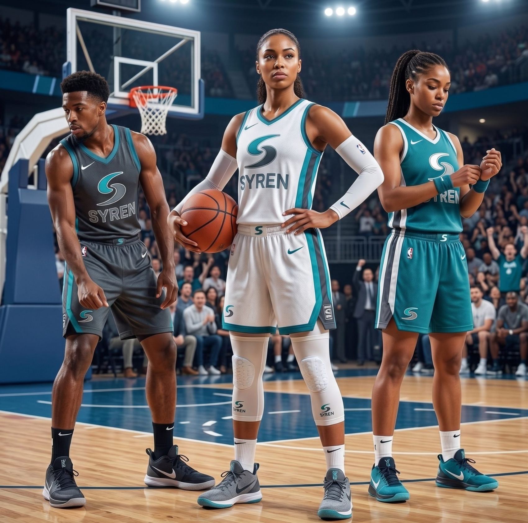 Basketball jersey and shorts sets on court