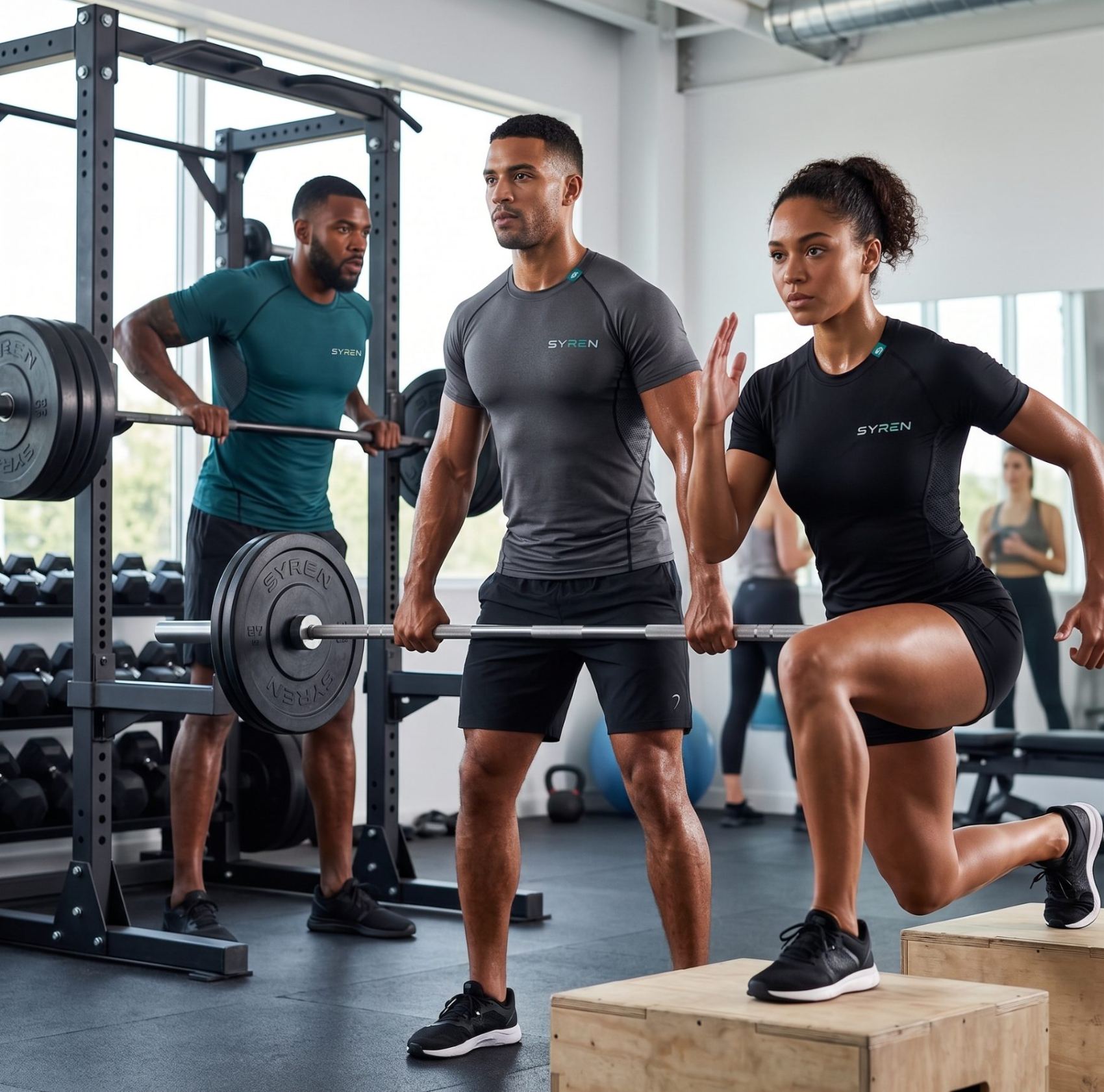 Athletes training in Syren compression base layers